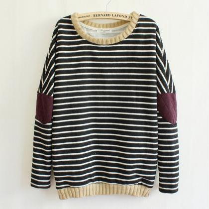 Fashion Striped Patch Sweater