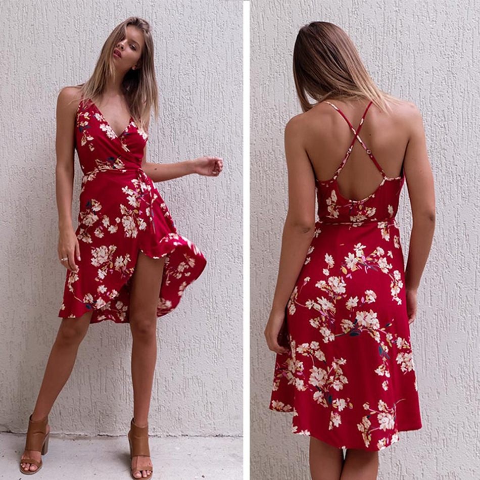 red floral sleeveless dress