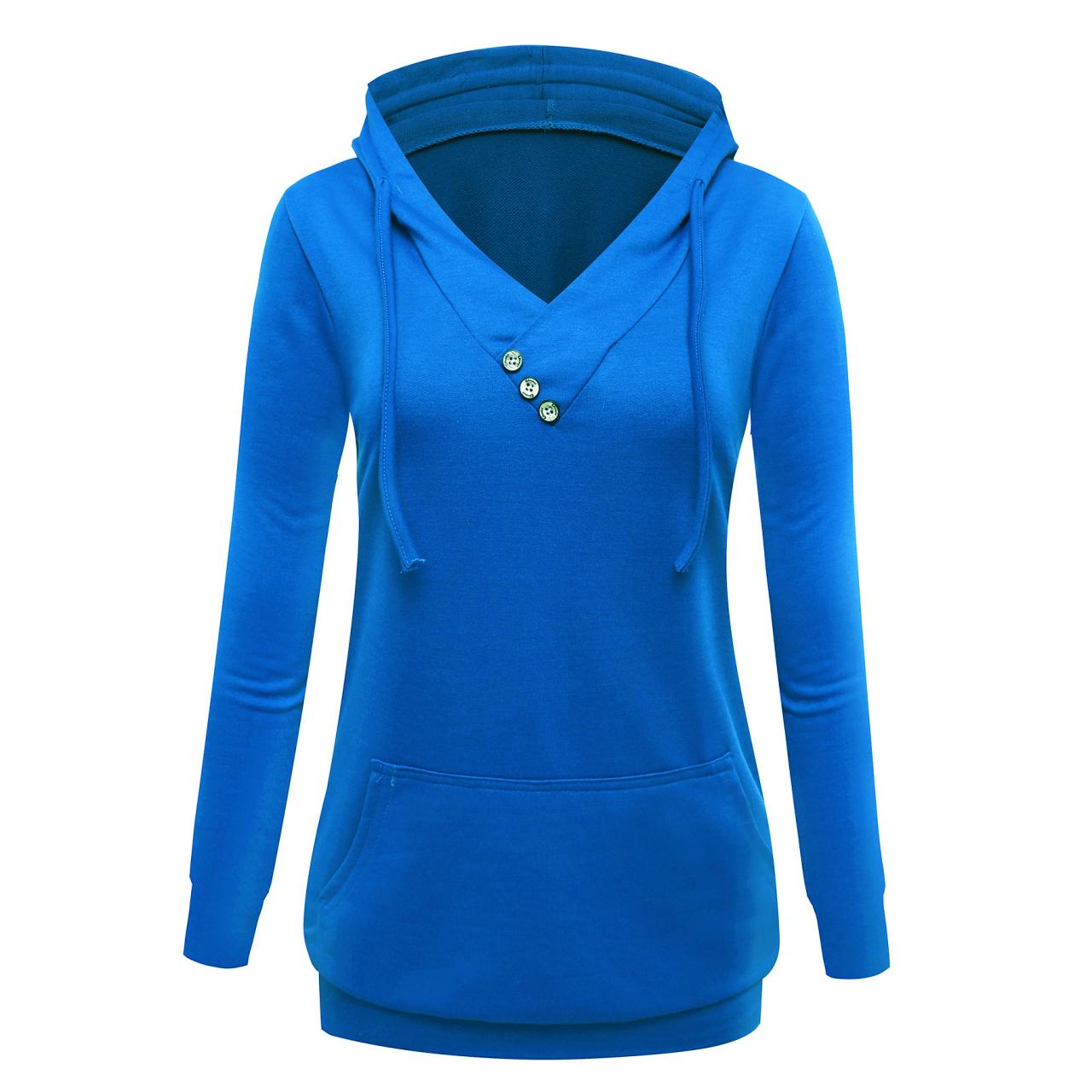 Sexy Clasp V-neck Hooded In Long Fleece Sweater on Luulla