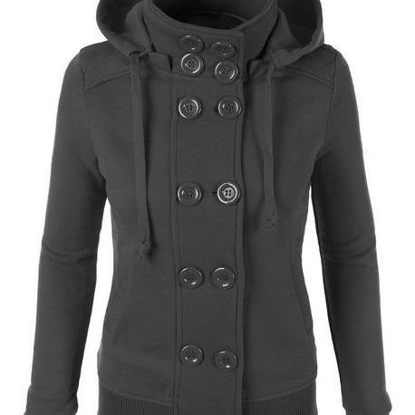 Hooded Double-breasted Wool Fleece Coat on Luulla