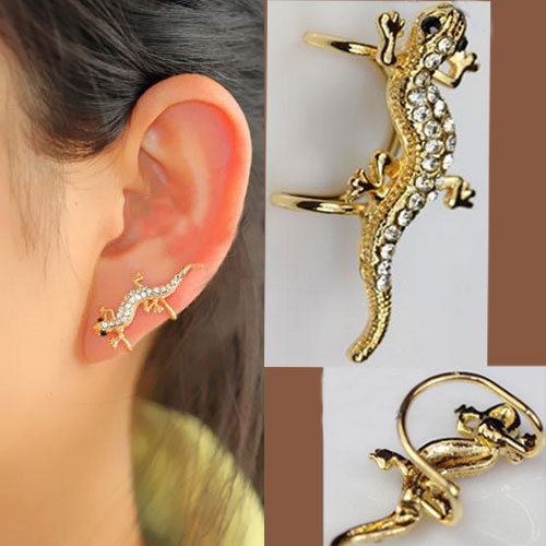 Climbing Lizard Rhinestone Ear Cuff (single,no Piercing,adjustable Clip