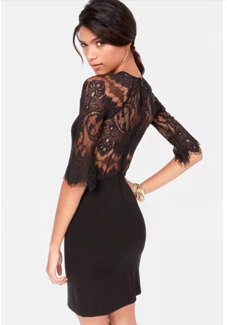 Sexy Lace Stitching Sleeve Dress on Luulla