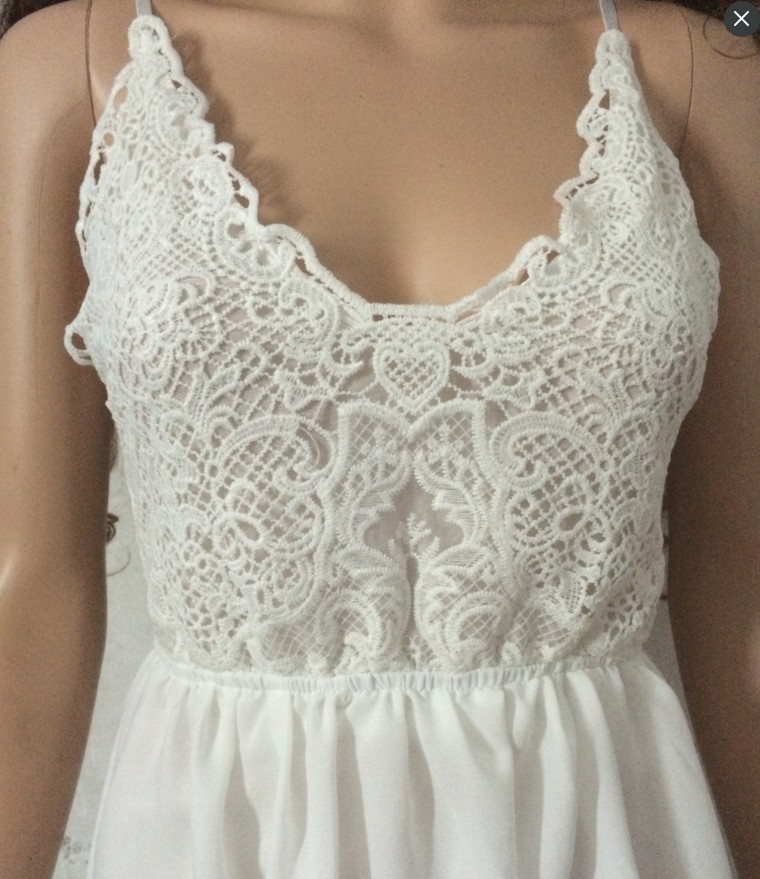 White Lace Stitching Sleeveless Dresses on Luulla